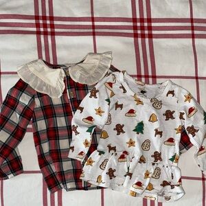 Set of Girls 2T Festive Plaid and Holiday Print Blouses